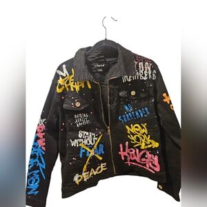 Argonaut Hand Painted Graffiti Style Black Denim Jacket